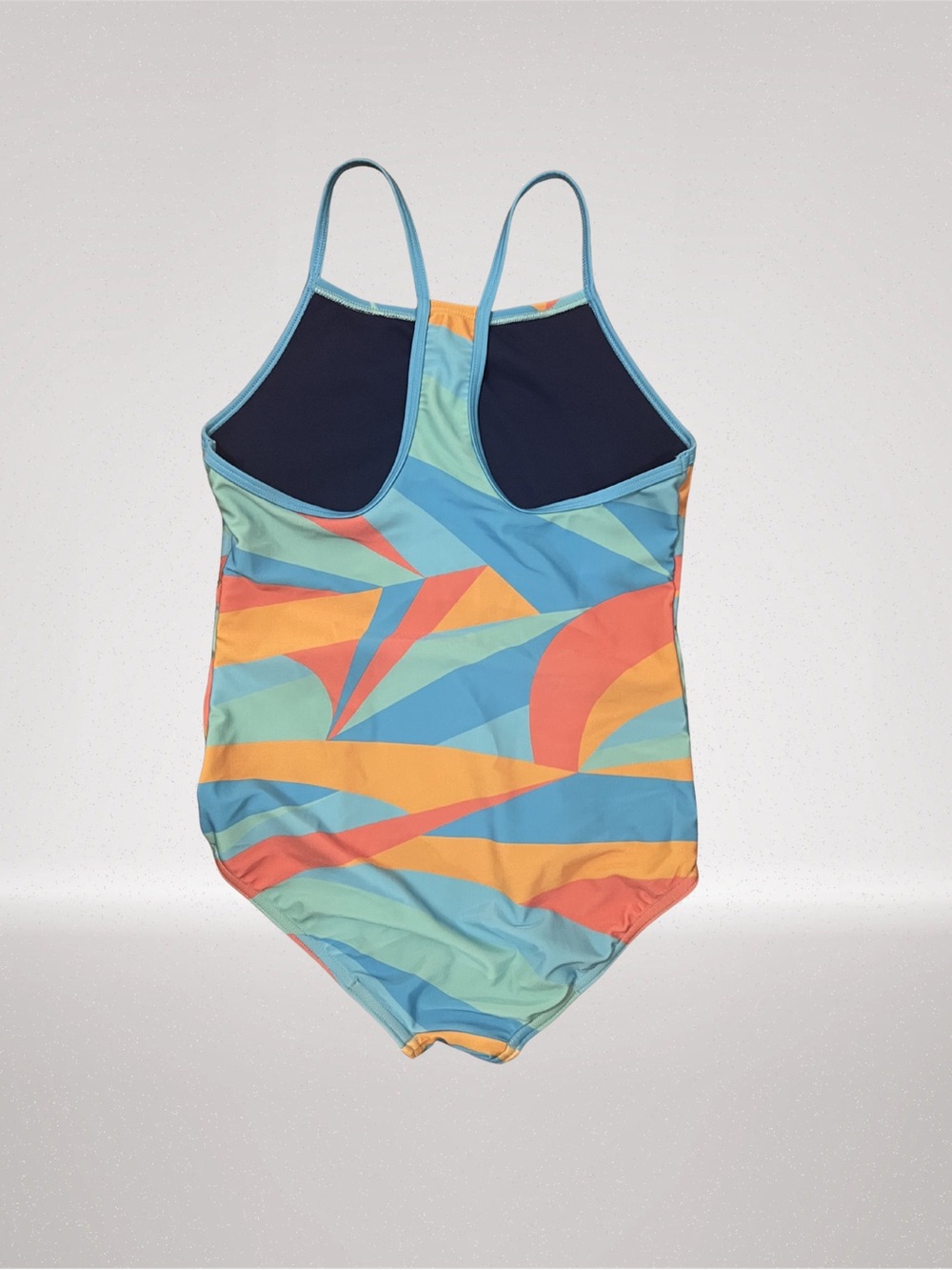 Speedo Girls One Piece Swimsuit Large LG Colorful Geometric Print Blue Orange - Picture 2 of 3